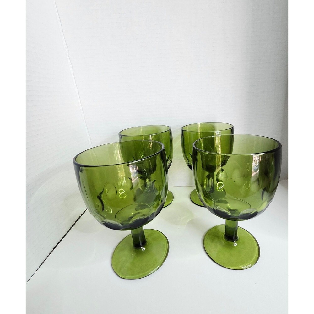 Set of 4 Vintage Bartlett Collins Green Thumbprint Dot Goblets 6"